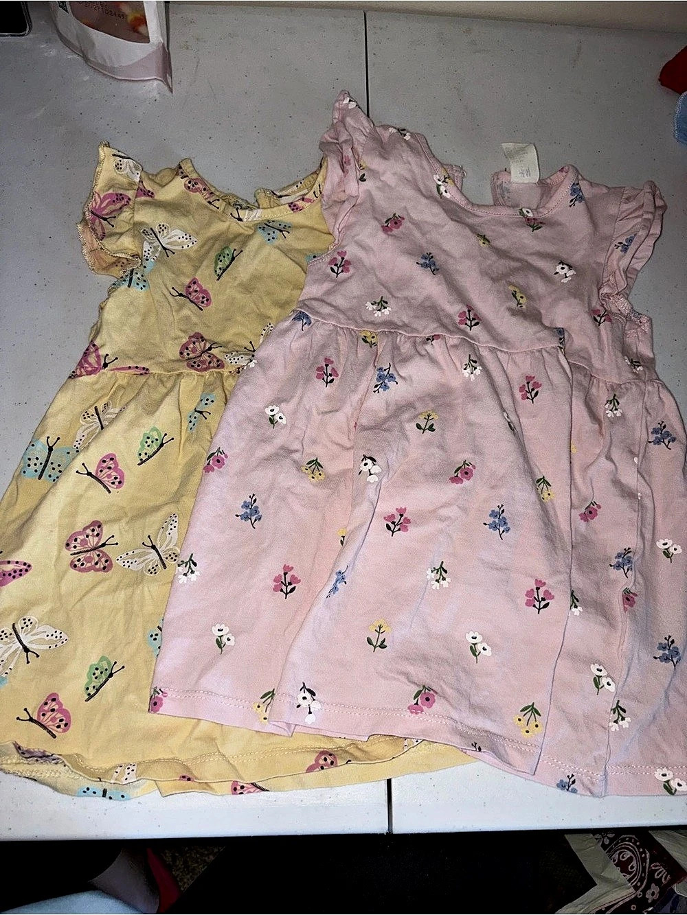 H&M Toddler Girls Butterfly and Floral Dresses 2-Pack Pink & Yellow 18M